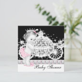 Invitation Cheval et transport Baby shower princesse rose (Debout devant)