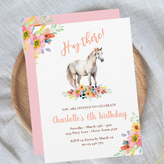 Invitation Cheval fête d'anniversaire Floral Pony rose