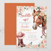 Invitation Cheval Fille Anniversaire Cowgirl rose Floral (Devant / Derrière)