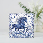 Invitation Cheval frison de style Delft Delftware dans un pré (Debout devant)