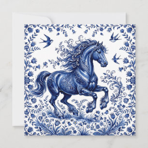 Invitation Cheval frison de style Delft Delftware dans un pré