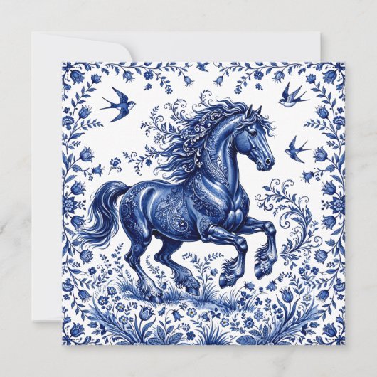 Invitation Cheval frison de style Delft Delftware dans un pré (Devant)