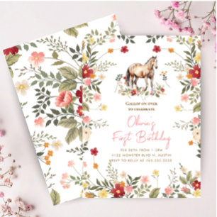 Invitation Cheval Galop sur Fille 1er Anniversaire 