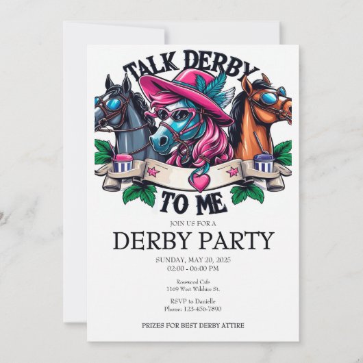 Invitation Cheval Glamour Parle Derby À Me Party (Devant)