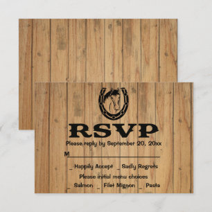 Invitation Cheval Mariage RSVP Occidental Marron Bois Campagn