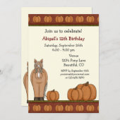 Invitation Cheval mignon et Citrouille d'automne Anniversaire (Devant / Derrière)