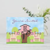 Invitation Cheval mignon ~ Jolie grange rose Anniversaire Inv (Debout devant)