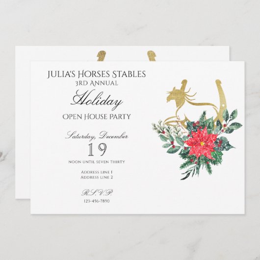 Invitation Cheval moderne Noël Open House Fête (Devant / Derrière)