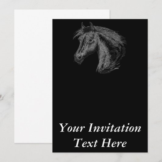 Invitation Cheval : Noir (Devant / Derrière)