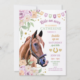 Invitation Cheval Party Lilac Pony Flower Girl Anniversaire