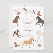 Invitation Cheval Pony Saddle Up Cowgirl Girl Anniversaire (Devant)