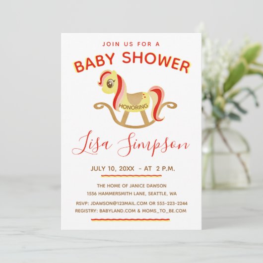 Invitation Cheval Rocheux, Baby shower mignon (Debout devant)