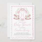 Invitation Cheval Rocheux Baby shower rose En vichy rose (Devant)