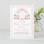 Invitation Cheval Rocheux Baby shower rose En vichy rose (Debout devant)