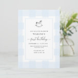 Invitation Cheval Rocheux bleu En vichy 1er anniversaire Invi<br><div class="desc">Célébrez le premier anniversaire de votre fils avec cette invitation classique en vichy baby shower garçon. Le design se compose d'un design en vichy intemporel et d'un cheval à bascule dessiné à la main. L'en-tête de script "premier anniversaire" est une image qui ne peut pas être modifiée. L'image de titre...</div>