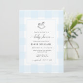 Invitation Cheval Rocheux Blue En vichy Baby shower Invitatio (Debout devant)