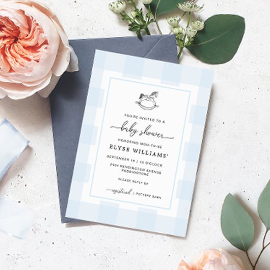 Invitation Cheval Rocheux Blue En vichy Baby shower Invitatio