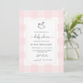 Invitation Cheval Rocheux Rose En vichy Baby shower Invitatio (Debout devant)