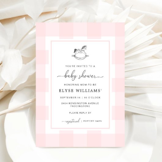 Invitation Cheval Rocheux Rose En vichy Baby shower Invitatio