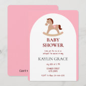 Invitation Cheval Rocking Petite fille Baby shower rose (Devant / Derrière)