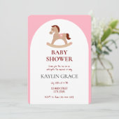 Invitation Cheval Rocking Petite fille Baby shower rose (Debout devant)
