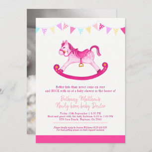 Invitation Cheval rocking rose Baby shower tardif rencontré b