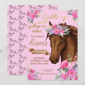 Invitation Cheval rose Fête d'Anniversaire (Devant / Derrière)