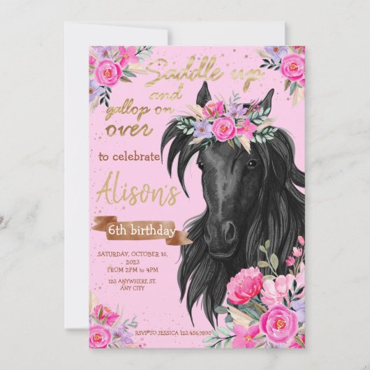 Invitation Cheval Saddup Cowgirl Anniversaire (Devant)
