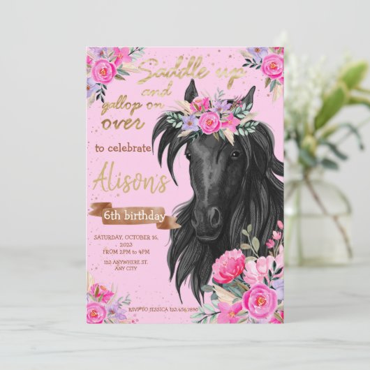 Invitation Cheval Saddup Cowgirl Anniversaire (Debout devant)
