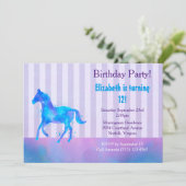 Invitation Cheval sauvage en Aquarelle bleu et violet Anniver (Debout devant)