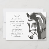 Invitation Cheval Sketch et Snaffle Bit, Gris Anniversaire (Devant)