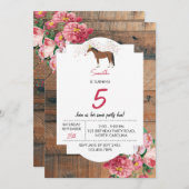 Invitation Cheval Thème Anniversaire Fête Bois Rustique Flora (Devant / Derrière)