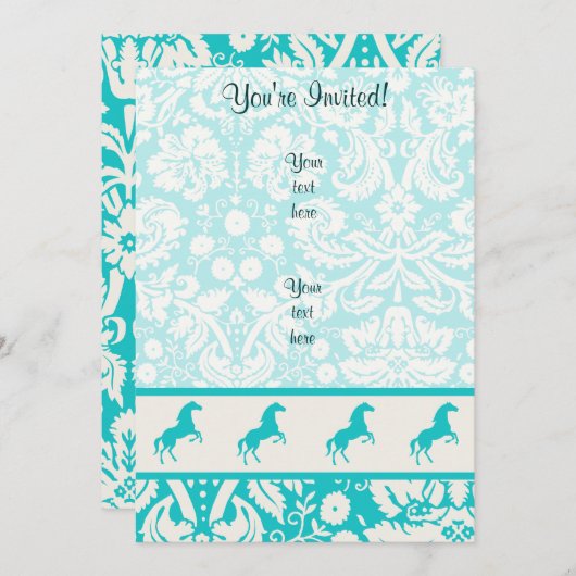Invitation Cheval turquoise (Devant / Derrière)