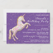 Invitation Cheval Unicorne Rose Or Anniversaire Confetti Purp (Devant)