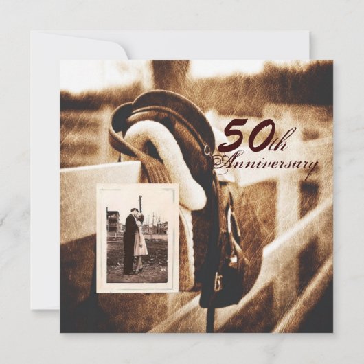 Invitation cheval western cowboy 50e anniversaire mariage (Devant)