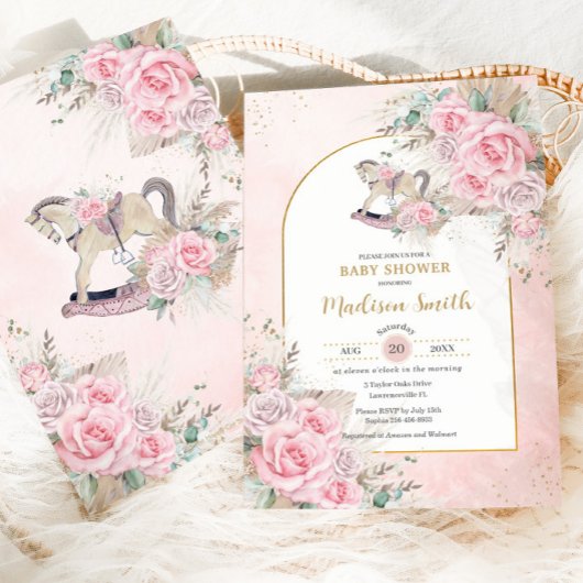 Invitation Cheval Whimsical Rocse Pampas Herbe Rose Floral
