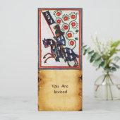 INVITATION CHEVALIER BLEU À CHEVAL PARCHEMIN MÉDIÉVAL (Debout devant)