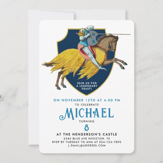 Invitation Chevalier Bleu Médiéval Blindé À Cheval (Devant)