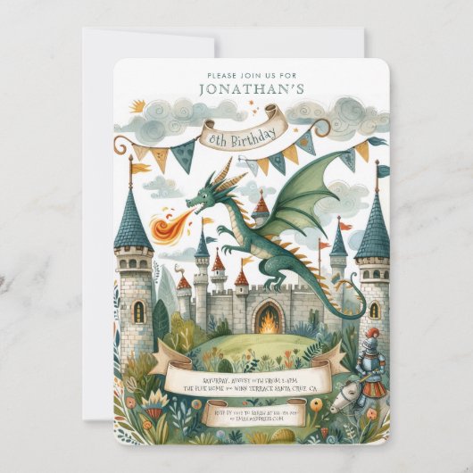 Invitation Chevalier et dragon Royal Medieval Boy Anniversair (Devant)