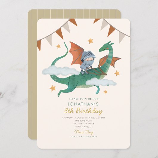 Invitation Chevalier et dragon Royal Medieval Boy Anniversair