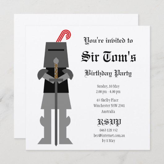 Invitation Chevalier médiéval (Devant / Derrière)