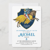 Invitation Chevalier Médiéval Armuré Bleu Stylé (Devant)