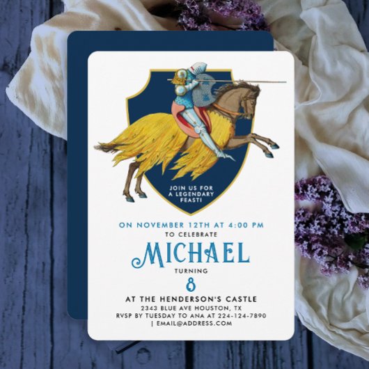 Invitation Chevalier Médiéval Armuré Bleu Stylé