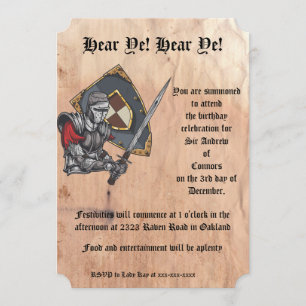 Invitation Chevalier médiéval avec épée et bouclier Anniversa