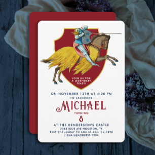 Invitation Chevalier médiéval rouge épique garçon tournoi de
