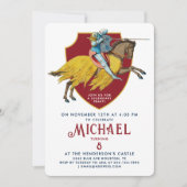 Invitation Chevalier médiéval rouge épopé Jousting Boy Tourna (Devant)