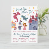 Invitation Chevalier & Princesse, Dragon, Château Fête d'anni (Debout devant)