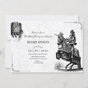Invitation Chevalier vintage à cheval avec anniversaire d'épé