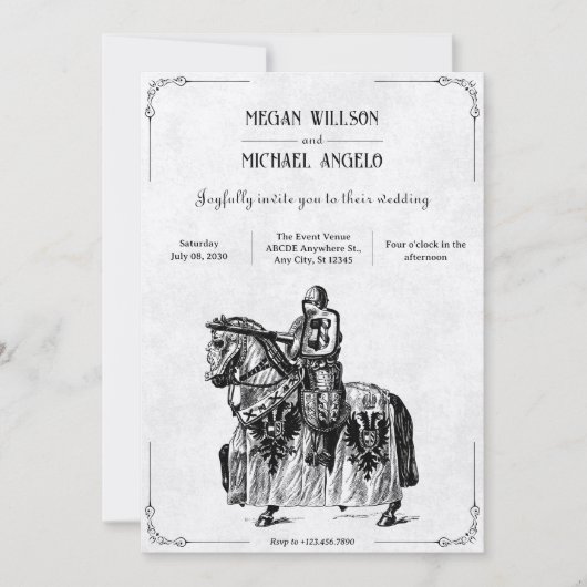 Invitation Chevalier vintage à cheval avec mariage d'épée (Devant)