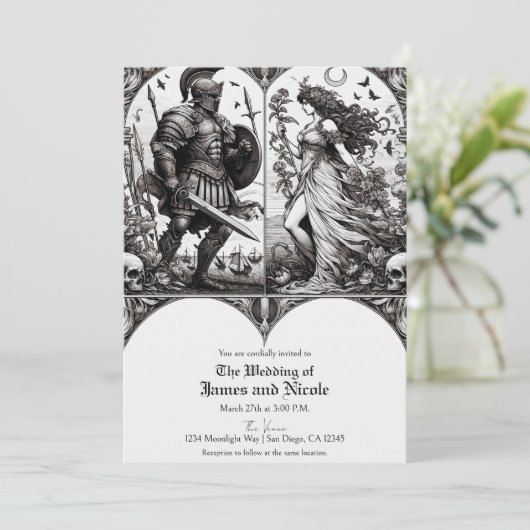 Invitation Chevalier vintage & Belle Mariage Maiden (Debout devant)